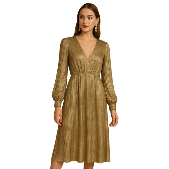 Badgley Mischka Dresses & Skirts - Badgley Mischka Gold Pleated Dress Size 0 Wedding Guest Gala Party Gown